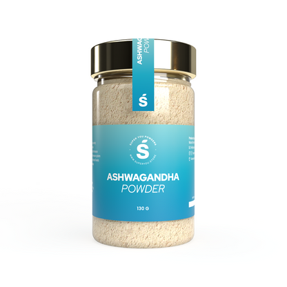 Ashwagandha powder superfood  in a glass jar