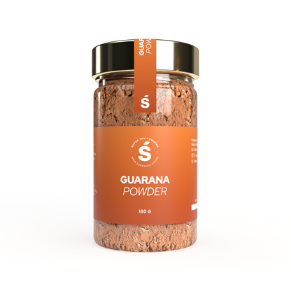 Guarana powder superfood in a glass jar